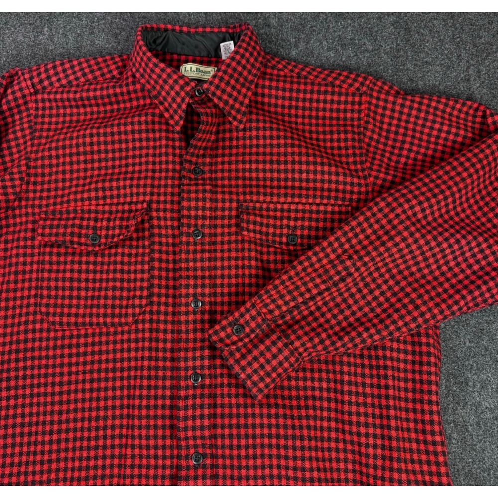 Vintage LL Bean Allagash Flannel Shirt Mens Large Red Gingham Check Button Down